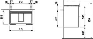 Laufen WTU BASE 358x570x515 2 Schubl m.Griff f.WT H818959 verkehrsgrau – Bild 2