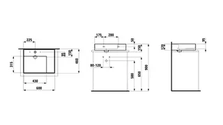 Aufsatz-Waschtisch K-LAUFEN 460x600x150 1 Hahnloch ohne Überlauf versteckter Abl. Ablg. rechts we – Bild 2