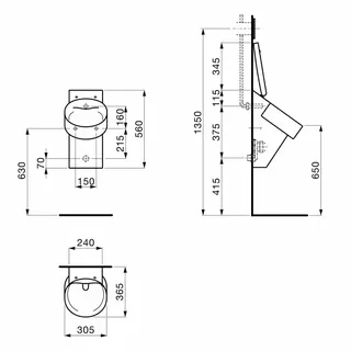 Laufen Absaugeurinal VAL 365x305x560 mLöcher f.Deckel H894282 spülrandlos LCC weiß – Bild 2