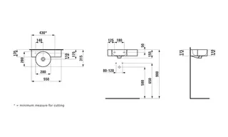 Laufen HWB VAL 315x550x155 1 Hahnloch links ohne Überlauf Ablg. rechts weiß – Bild 2