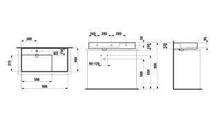 Aufsatz-Waschtisch K-LAUFEN 460x900x150 1 Hahnloch ohne Überlauf versteckter Abl. Ablg. rechts we – Bild 2