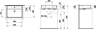 Aufsatz-Waschtisch K-LAUFEN 460x600x145 ohne Hahnloch mit Überlauf graphit matt – Bild 2