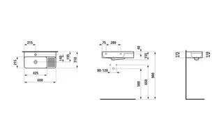 Laufen Waschtisch kompakt VAL 310x600x155 ohne Hahnloch o.Ül Ül-Kanal unten geschl. Ablg. rechts weiß – Bild 2