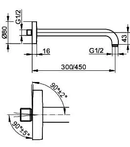 Keuco Brausearm E300 53088 Wandanschl. eck. Ausl.300mm sw – Bild 2
