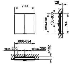 Keuco Royal Modular 2.0 SPS, bel. 80021, Einb,2Steckd,sb-elox,700x700x120mm – Bild 2