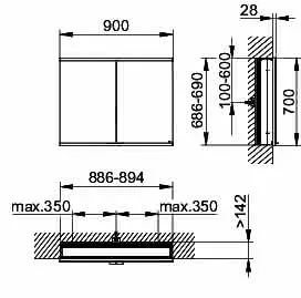 Keuco Royal Modular 2.0 SPS, bel. 80021, Einb,2Steckd,sb-elox,900x700x160mm – Bild 2