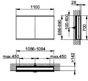 Keuco Royal Modular 2.0 SPS, bel. 80021, Einb,2Steckd,sb-elox,1100x700x160mm – Bild 2
