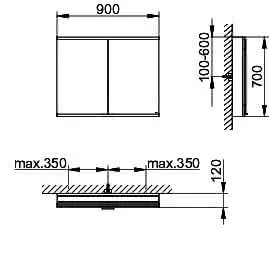 Keuco Royal Modular 2.0 SPS, bel. 80021, Vorb,1Steckd/USB,sb-elox,900x700x120mm – Bild 2