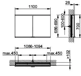 Keuco Royal Modular 2.0 SPS, DALI 80022, Einb,1Steckd/USB,sb-elox,1100x700x120mm – Bild 2