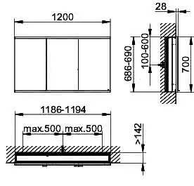 Keuco Royal Modular 2.0 SPS, unbel. 80030, Einb,2Steckd,sb-elox,1200x700x160mm – Bild 2