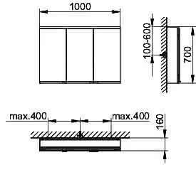 Keuco Royal Modular 2.0 SPS, bel. 80031, Vorb,2Steckd,sb-elox,1000x700x160mm – Bild 2