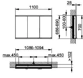 Keuco Royal Modular 2.0 SPS, bel. 80031, Einb,1Steckd/USB,sb-elox,1100x700x120mm – Bild 2