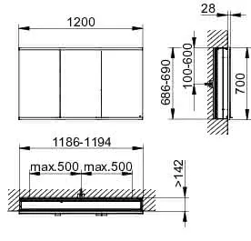 Keuco Royal Modular 2.0 SPS, bel. 80031, Einb,2Steckd,sb-elox,1200x700x160mm – Bild 2