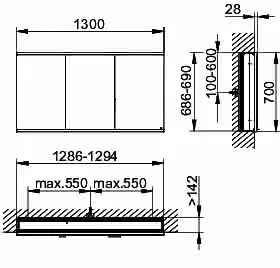 Keuco Royal Modular 2.0 SPS, bel. 80031, Einb,1Steckd/USB,sb-elox,1300x700x160mm – Bild 2