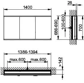 Keuco Royal Modular 2.0 SPS, bel. 80031, Einb,oSteckd,sb-elox,1400x700x160mm – Bild 2