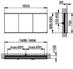 Keuco Royal Modular 2.0 SPS, bel. 80031, Einb,2Steckd,sb-elox,1500x700x120mm – Bild 2