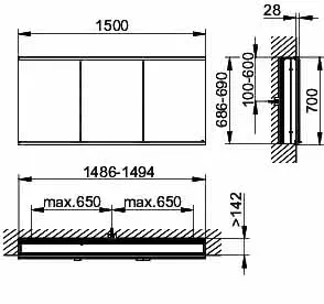 Keuco Royal Modular 2.0 SPS, bel. 80031, Einb,2Steckd,sb-elox,1500x700x160mm – Bild 2