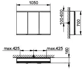 Keuco Royal Modular 2.0 SPS, bel. 80031, Vorb,2Steckd,sb-elox,1050x700x160mm – Bild 2