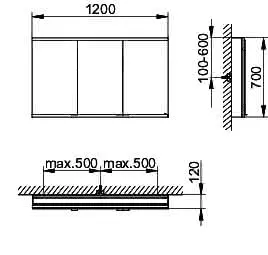 Keuco Royal Modular 2.0 SPS, bel. 80031, Vorb,1Steckd/USB,sb-elox,1200x700x120mm – Bild 2