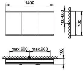 Keuco Royal Modular 2.0 SPS, bel. 80031, Vorb,1Steckd/USB,sb-elox,1400x700x160mm – Bild 2