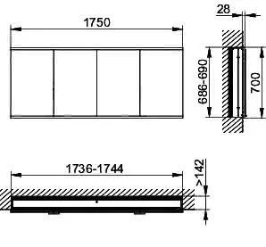 Keuco Royal Modular 2.0 SPS, bel. 80041, Einb,4Steckd,sb-elox,1750x700x160mm – Bild 2