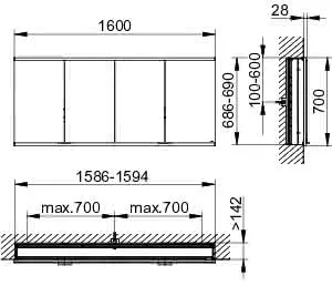 Keuco Royal Modular 2.0 SPS, bel. 80041, Einb,2Steckd/USB,sb-elox,1600x700x160mm – Bild 2