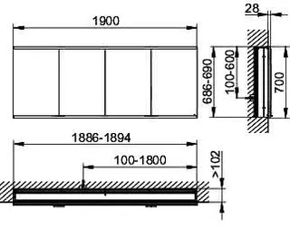 Keuco Royal Modular 2.0 SPS, bel. 80041, Einb,4Steckd,sb-elox,1900x700x160mm – Bild 2