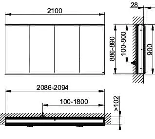 Keuco Royal Modular 2.0 SPS, bel. 80041, Einb,4Steckd,sb-elox,2100x900x160mm – Bild 2
