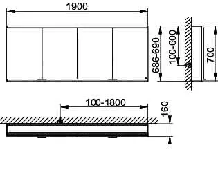 Keuco Royal Modular 2.0 SPS, bel. 80041, Vorb,4Steckd,sb-elox,1900x700x160mm – Bild 2