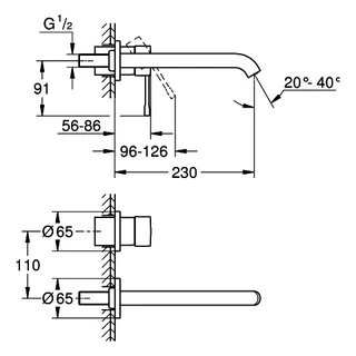 GROHE 2-Loch-Waschtisch-Wandbatterie Essence 29193_1 FMS Ausladung 230mm chrom – Bild 5