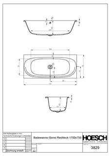 Hoesch Badewanne iSensi Rechteck 1700x750 Weiß – Bild 3