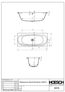 Hoesch Badewanne iSensi Rechteck 1600x700 Weiß – Bild 3