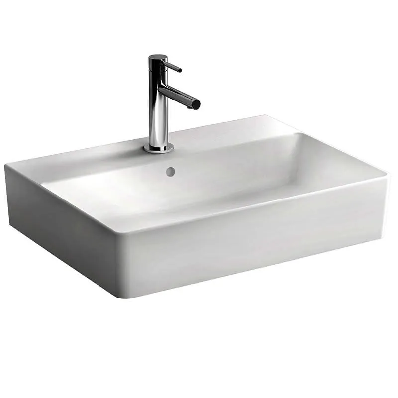 VitrA Aufsatzwaschtisch Nuo eckig 600x440mm geschliffen Hahnloch Überlauf Weiß HGL