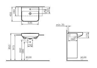 VitrA Halbeinbauwaschtisch Sento 535 mm Hahnloch Überlaufloch Weiß Hochglanz – Bild 2