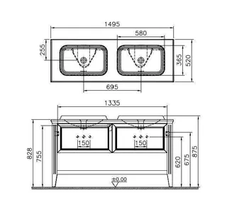 VitrA Set Waschtisch + Unterschrank Valarte 2 Einbau-Waschtisch 1495 mm 2 Auszüge Elfenbein – Bild 2