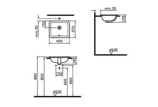 VitrA Einbauwaschtisch S20 450 x 370 mm rechteckig Überlaufloch Weiß Hochglanz – Bild 2