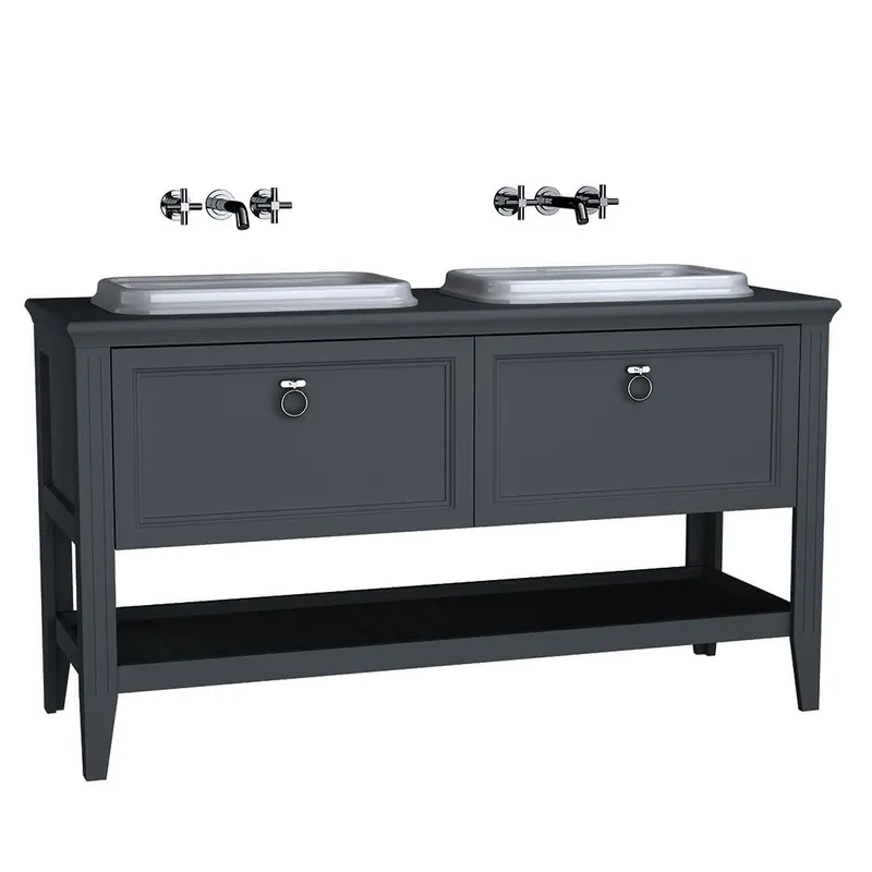 VitrA Set Waschtisch + Unterschrank Valarte 2 Einbau-Waschtisch 1495 mm 2 Auszüge Grau Matt