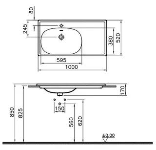VitrA Möbelwaschtisch Equal 1000 x 520 mm asymmetr. Hahnloch Überlauf. Weiß HG VC – Bild 2