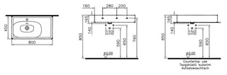 VitrA Waschtisch Equal 800 x 450 mm asymme. Hahnloch Überlaufschlitz Weiß Hochgl. VC – Bild 2