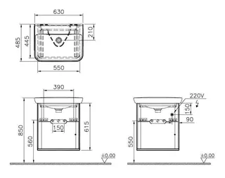 VitrA Set Waschtisch + Unterschrank Sento 630 mm LED-Bel. 2 Vollauszüge Anthrazit Matt – Bild 2