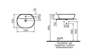VitrA Aufsatzwaschtisch Geo oval 545x430 mm geschliffen Hahnloch Überlauf Weiß HG – Bild 2