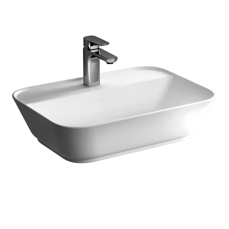 VitrA Aufsatzwaschtisch Geo eckig 595x425mm geschliffen Hahnloch Weiß Hochglanz