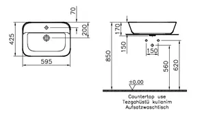 VitrA Aufsatzwaschtisch Geo eckig 595x425mm geschliffen Hahnloch Weiß Hochglanz – Bild 2