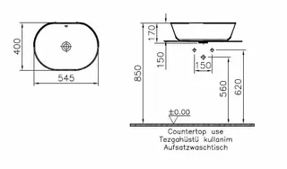 VitrA Aufsatzschale Geo oval 545 x 400 mm geschliffen Überlaufloch Weiß Hochglanz – Bild 2