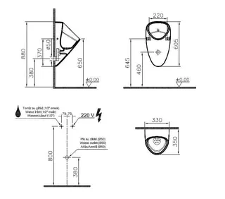 VitrA Urinal Plural Netzanschluss (230 V) 330x345x605mm Zulauf hinten Taupe Matt – Bild 2