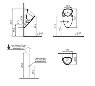 VitrA Urinal Plural Batteriebetrieb 330 x 345 x 605mm Zulauf hinten Weiß HGL – Bild 2