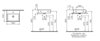 VitrA Aufsatzwaschtisch Nuo eckig 500x440mm geschliffen Hahnloch Weiß Hochglanz – Bild 2