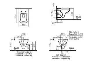 VitrA Tiefspüler-Wand-WC S20 Bidetfunktion eckige Form 360 x 520 mm Weiß Hochglanz – Bild 2
