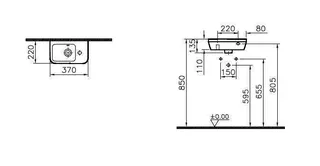 VitrA Handwaschbecken Integra 370 x 220 mm Überlauf Ablage rechts Weiß Hochglanz – Bild 2