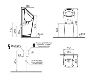 VitrA Urinal Plural Monoblock Netzanschluss 335 x 380 x 905mm Zulauf hinten Weiß HGL – Bild 2